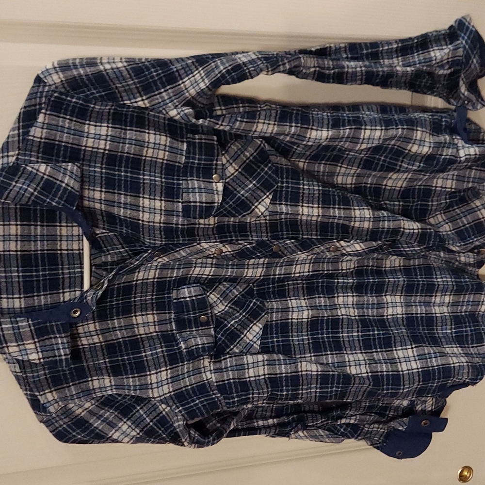 Kut from the Kloth Blue White Black Plaid Flannel Shirt XS